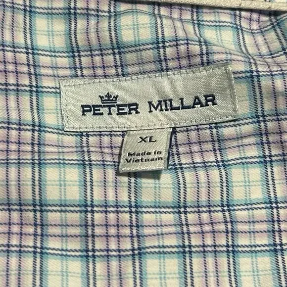 PETER MILLAR Cotton Stripe Button Up Dress Shirt Large Long Sleeve Chest Pocket - Picture 4 of 9